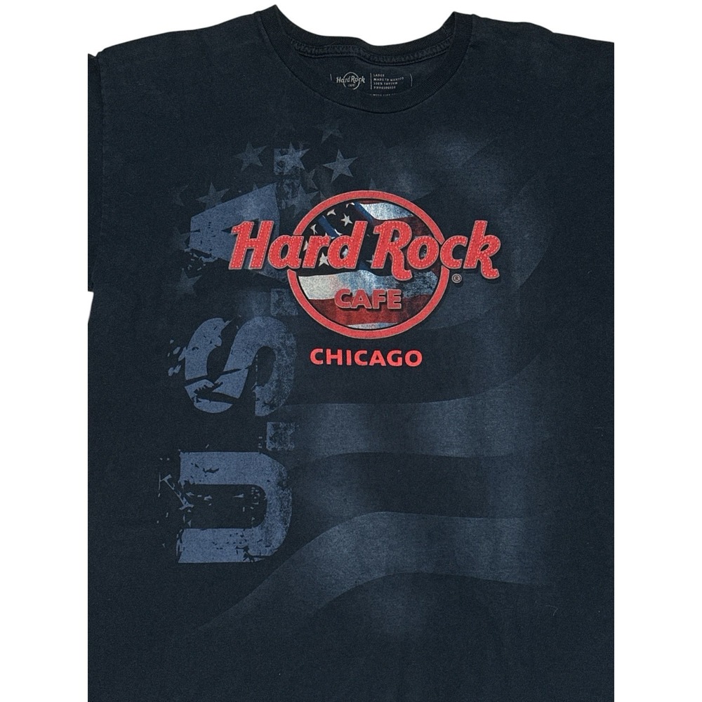 Hard Rock Cafe American Flag Chicago Logo 100% Cotton T-Shirt Size L